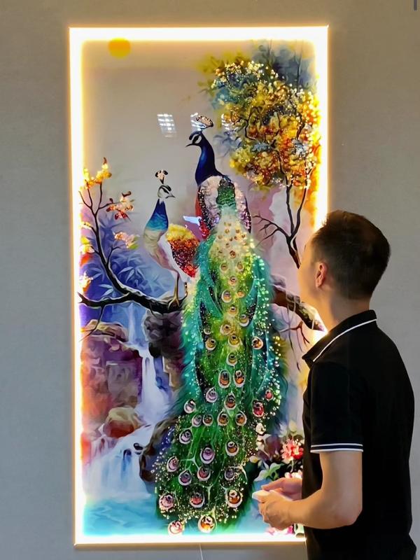 Tranh Điện Đính Đá Pha Lê kết hợp Đèn LED ĐÔI CÔNG, Cao Cấp Treo Tường, Decor Phòng Khách, Phòng Ngủ, Hành Lang, khung tranh,  Đồng thời là vật phẩm phong thuỷ ...