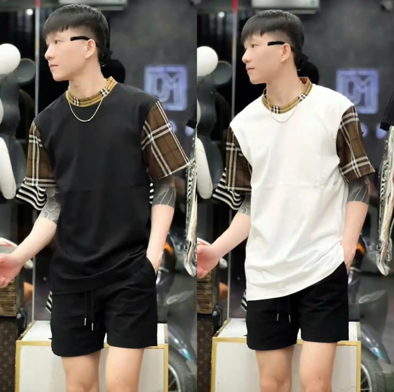 Áo thun nam nữ cổ tròn , phối 3 viền sọc vai, chất vải cotton co giãn thoải mái thấm hút tốt Menswear