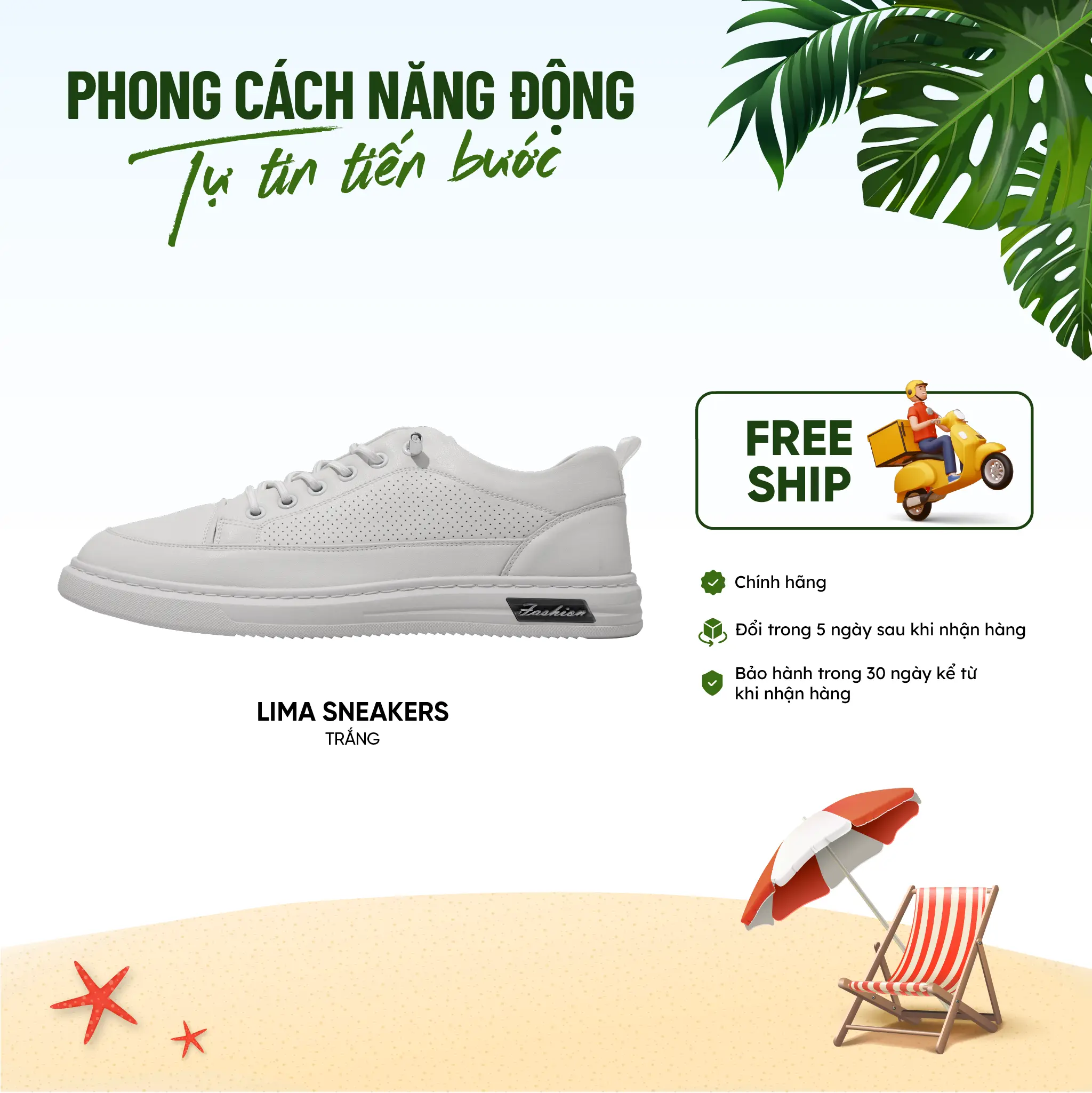Giày thể thao nam Bentoni Lima Sneakers - Màu Trắng Đế Bằng - Da Microfiber êm ái sang trọng