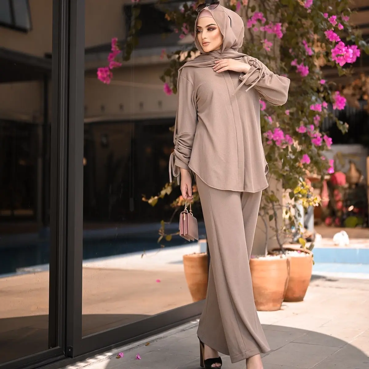 Audy Set - Baju One Set Waffle Knit Atasan dan Celana || by ghaisanboutique Muslim Wanita