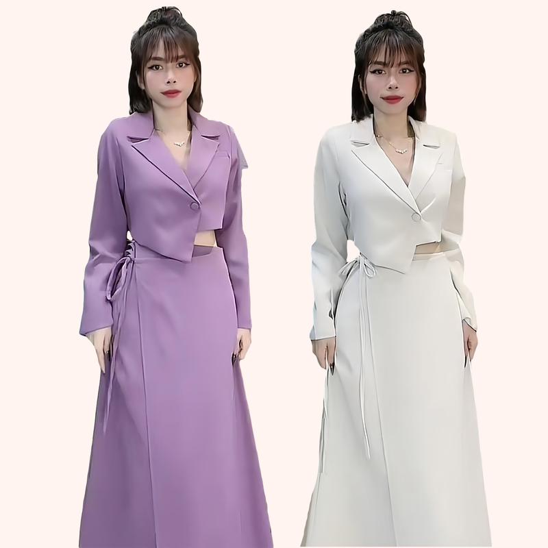  SET ÁO VEST CROPTOP + CHÂN VÁY NỮ chất chéo xịn size S M    SET 004   Women Kem Jacket Đen Áo Khoác 