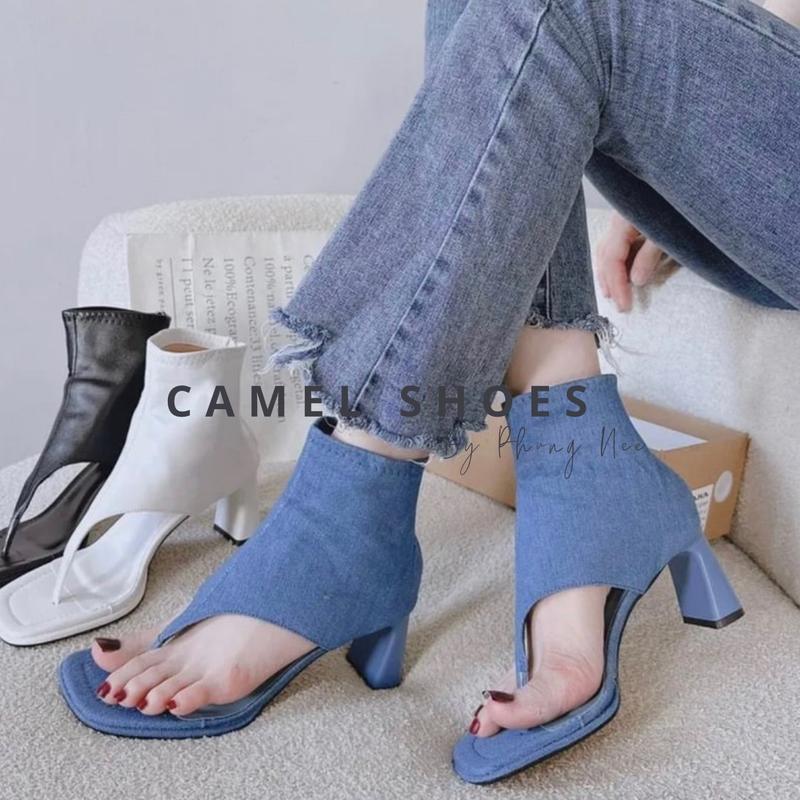 GIÀY BỐT CAO CỔ XỎ Y GÓT DÀY 6P MŨI VUÔNG SÀNH ĐIỆU - CHẤT CHƠI 2024 DéP Jean Shoes Jean Boot Cổ Cao Nữ Nữ bố t