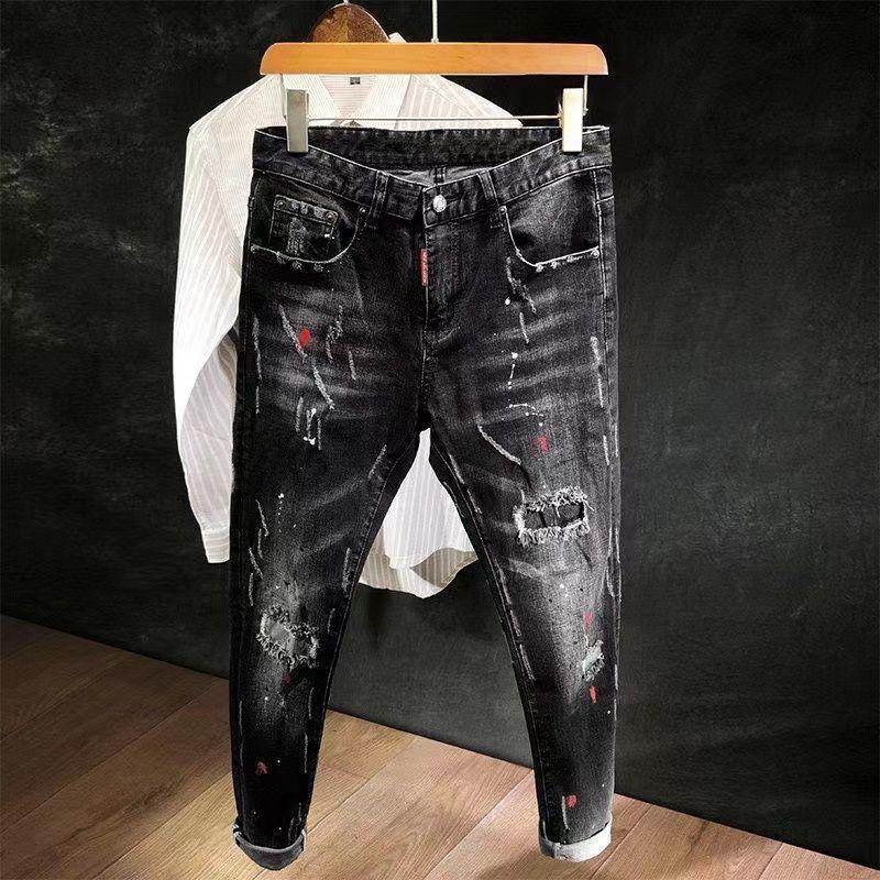 Quần Dài Jean Thương Hiệu Thời Trang Phong Cách Hàn Quốc, Dành Cho Nam Giới, Bộ Sưu Tập Thu Đông, Hàng Mới Về, Dễ Phối Đồ, Hợp Xu hướng, Mỏng Vừa Vặn, Rách, Cổ Điển Đặc Biệt, Quần Thường Ngày 0