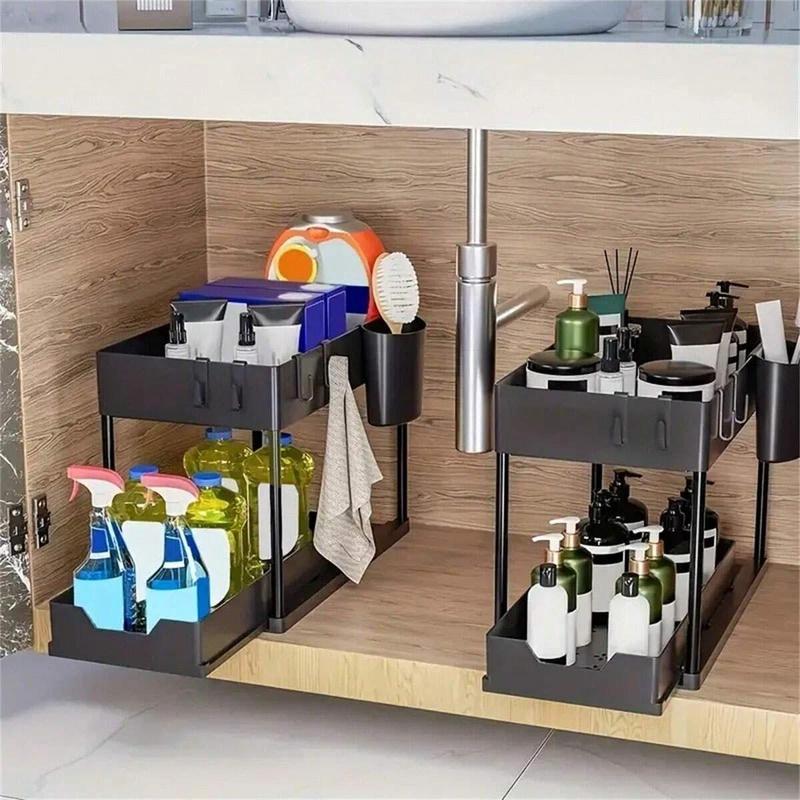 Pull Out Organizer, 1 Count Multifunctional Double-layer Sundries Storage Rack, Sink Multi-grid Drawer Home Storage Holder for Kitchen, Bathroom 3