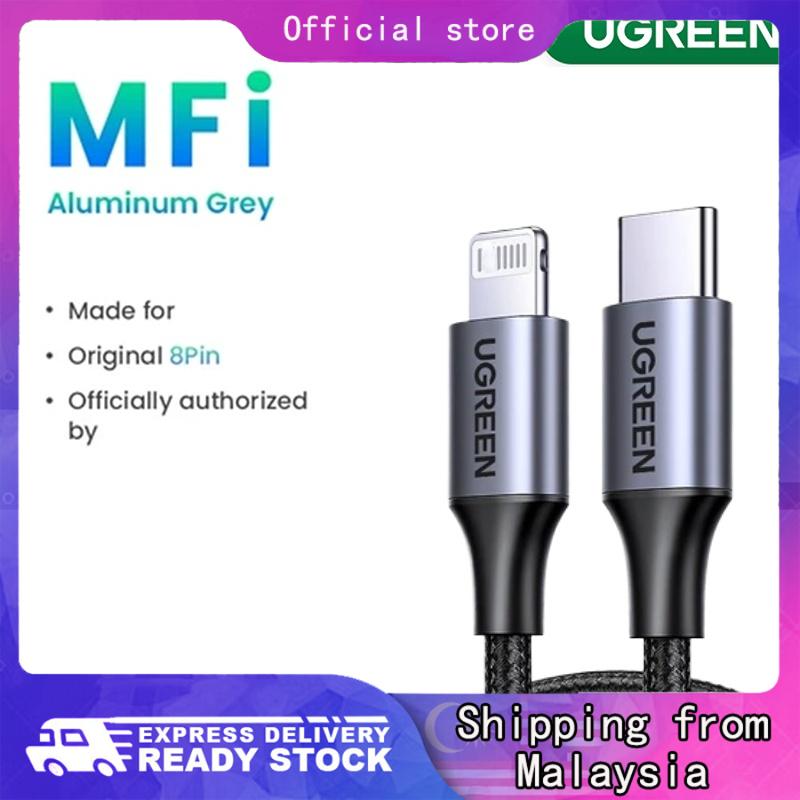 Cáp UGREEN MFi loại C 20W bằng nylon, sạc nhanh, dài 1 hoặc 2 mét, chống rối, tương thích với iPhone 11/12/13/14 và 14 Pro Max