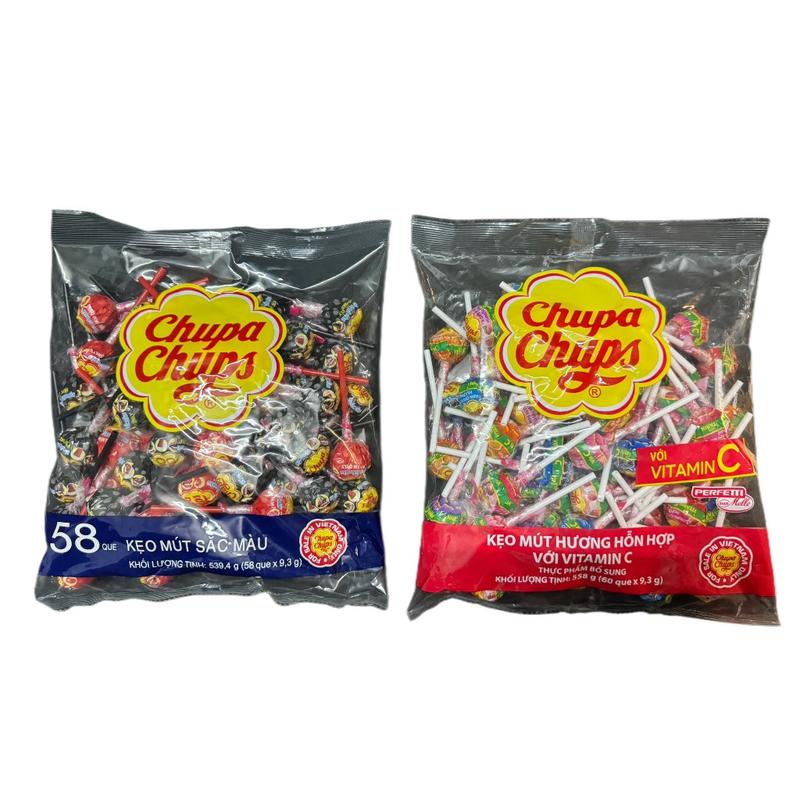 1 bịch kẹo mút Chupa Chups hương hỗn hợp với vitamin c 60 chiếc và bịch kẹo mút sắc màu Chupa Chups 58 chiếc thơm ngon thanh mát