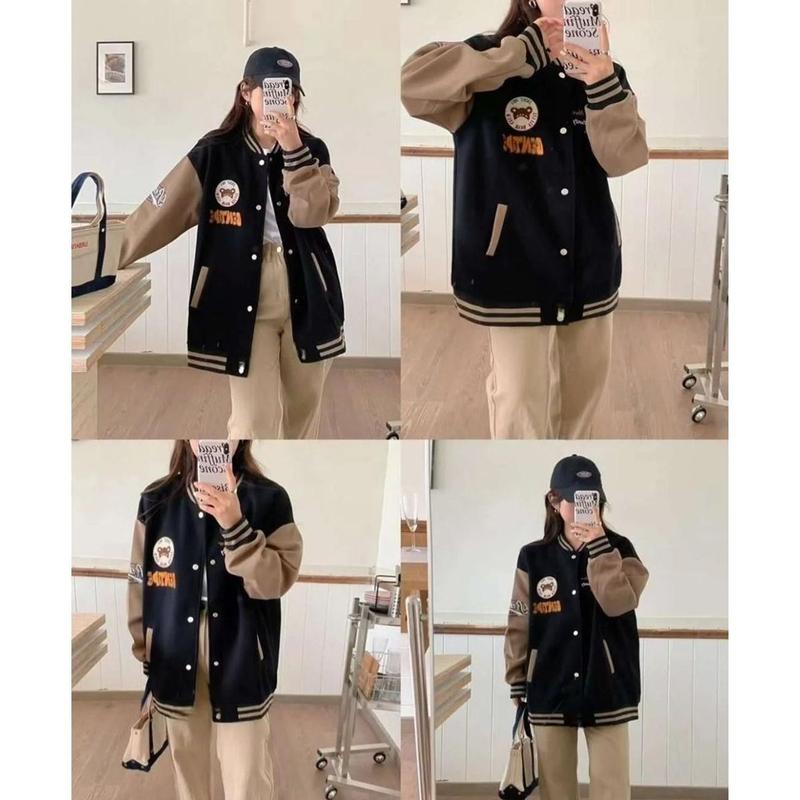Áo khoác bomber nữ thêu gấu Bentipec chất dạ dày dặn cúc bấm sắt form dưới 65kg chống nắng 2