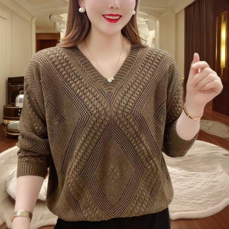 Product Introduction of Áo dệt kim mỏng hợp thời trang khoét rỗng cổ chữ V đầu thu cho cô gái béo cỡ lớn 150,00kg, áo chống nắng Top 3