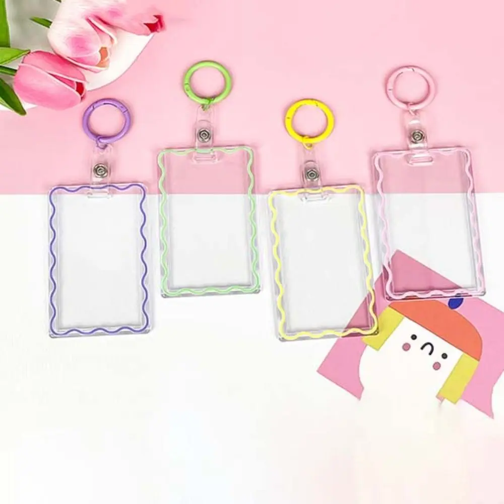 Simple Transparent Card Holder Keychain Stripe Card Case Keyring Simple Card Sleeve Students Bus Card Cover Student