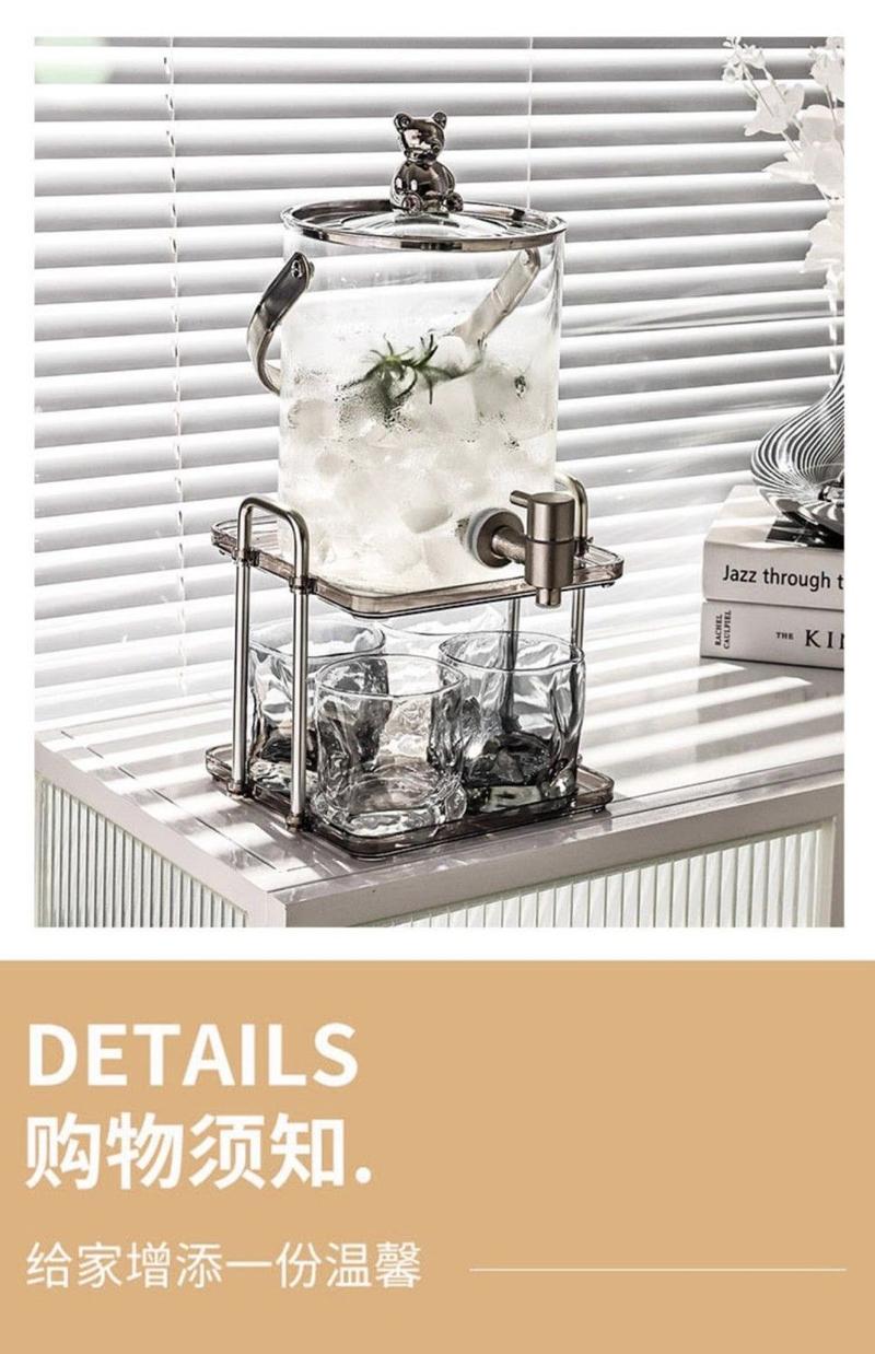 Product Introduction of Chai nước lạnh sang trọng giá cả phải chăng với vòi Bộ bình nước thủy tinh gia dụng dung tích lớn Bình nước lạnh trái cây Trà Cola Barrel đồ uống 19
