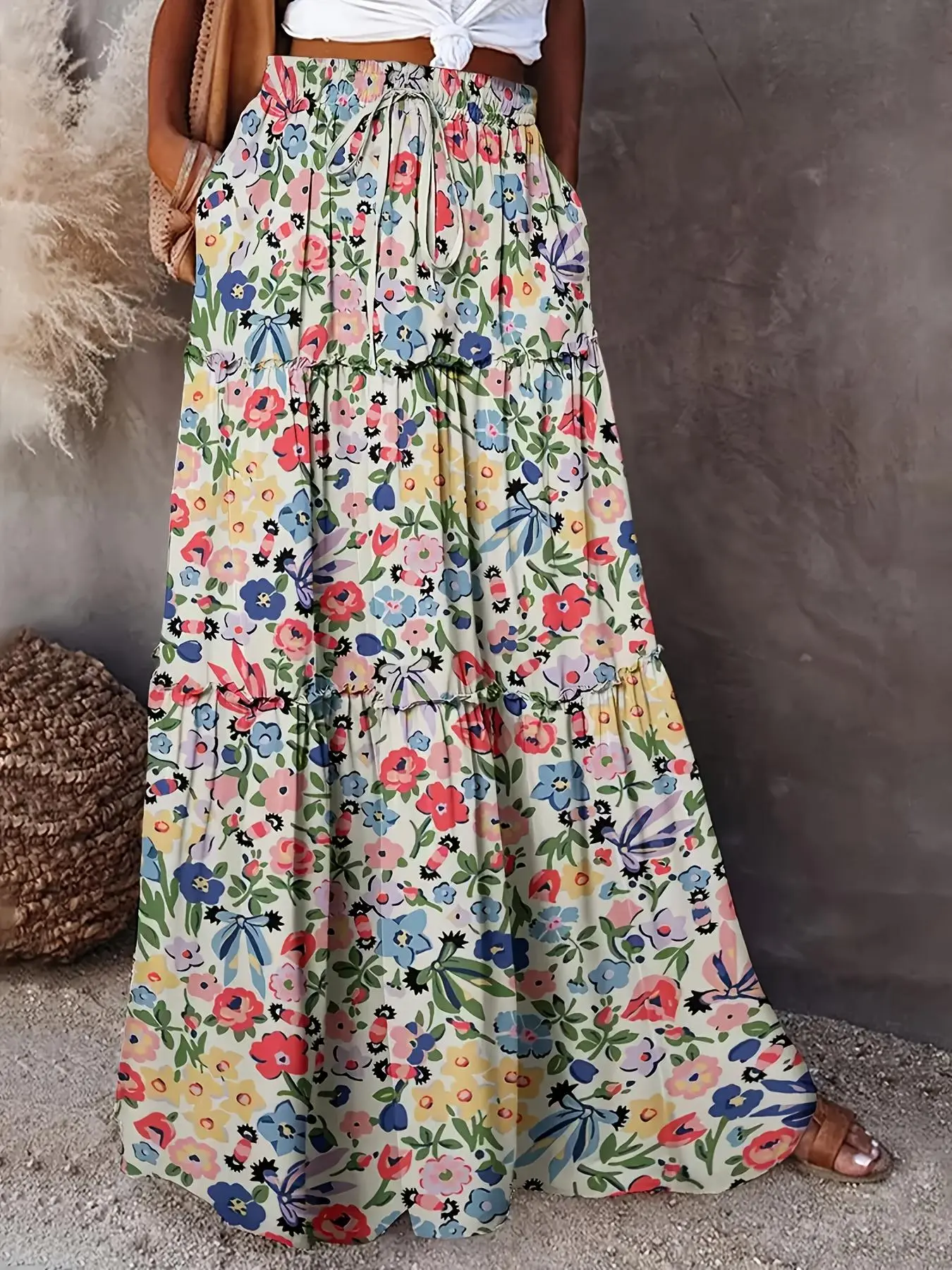 Women's Floral Print Skirt, Boho Fashion Casual Skirt for Beach Holiday Vacation, Ladies Summer Clothes, Womenswear