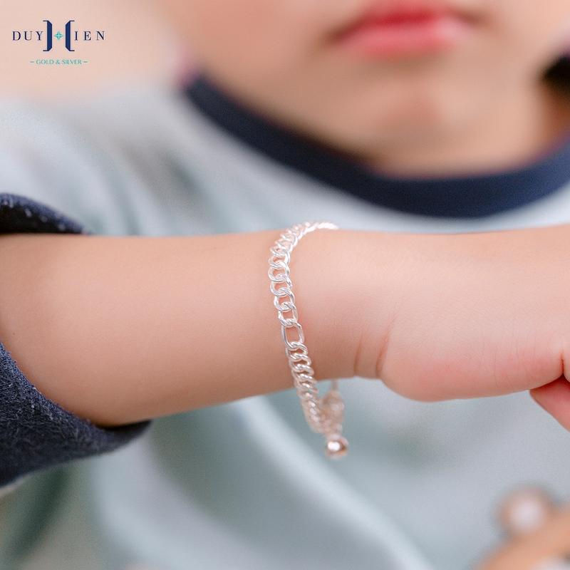 Lắc Bạc Duy Hiển Cho Bé Có Chuông Kiểu Dây Đơn Cách Điệu Xen Lẫn Mắt Tròn Dài 3