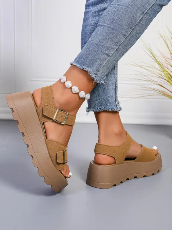 Women's Fashionable Solid Color Platform Sandals, Casual Comfortable Sandals for Summer, Lightweight Breathable Shoes for Daily Wear, Girl 5