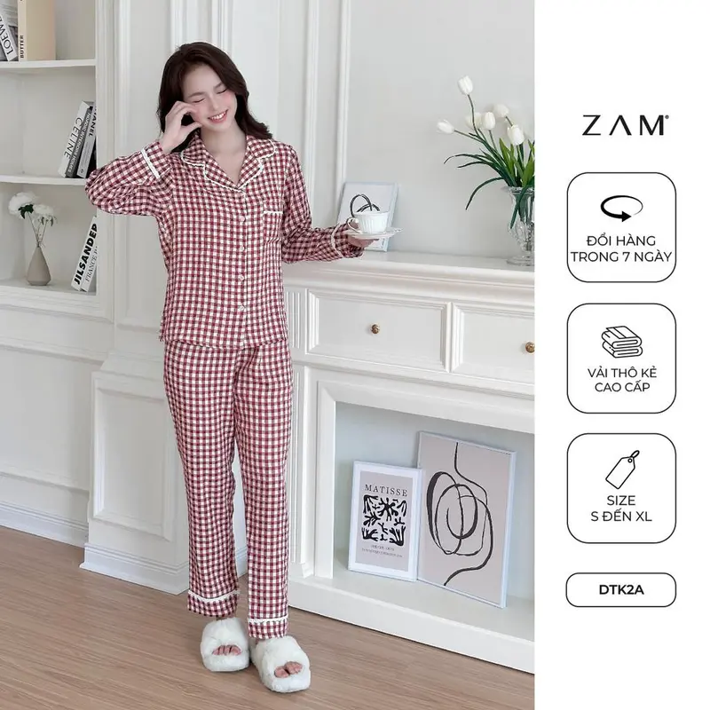 BỘ MẶC NHÀ ZAM - DTK - BỘ DÀI TAY KẺ THÔ COTTON 0