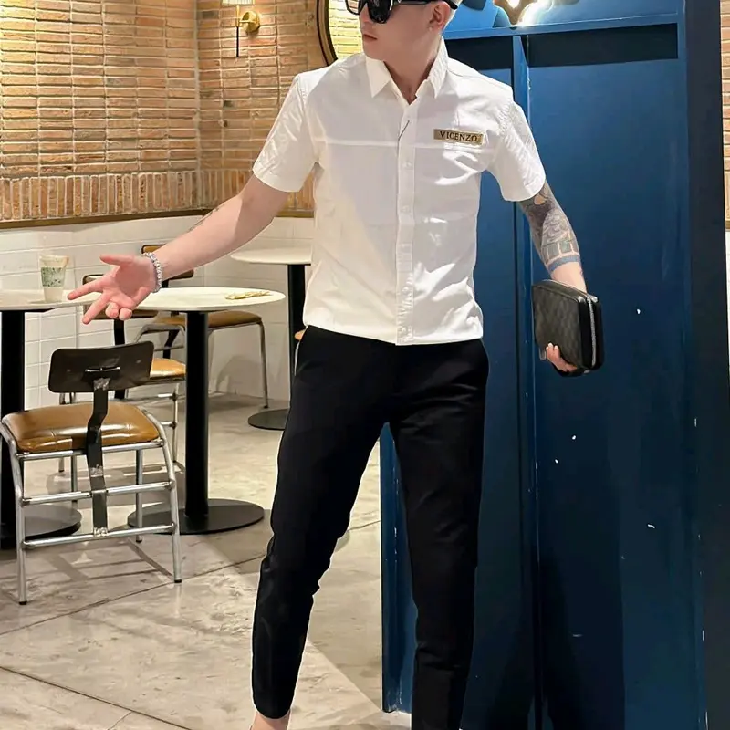 Áo Sơ Mi Nam Ngắn Tay Vải Kaki Vicenzo Shirt 3372 Kem - Nhung, Trắng Menswear 4