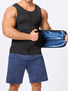 Men's Solid Zipper Sauna Tank Top, High Stretch Adjustable Compression Sleeveless Top, Men's Sportswear for Gym Workout Running, Vests