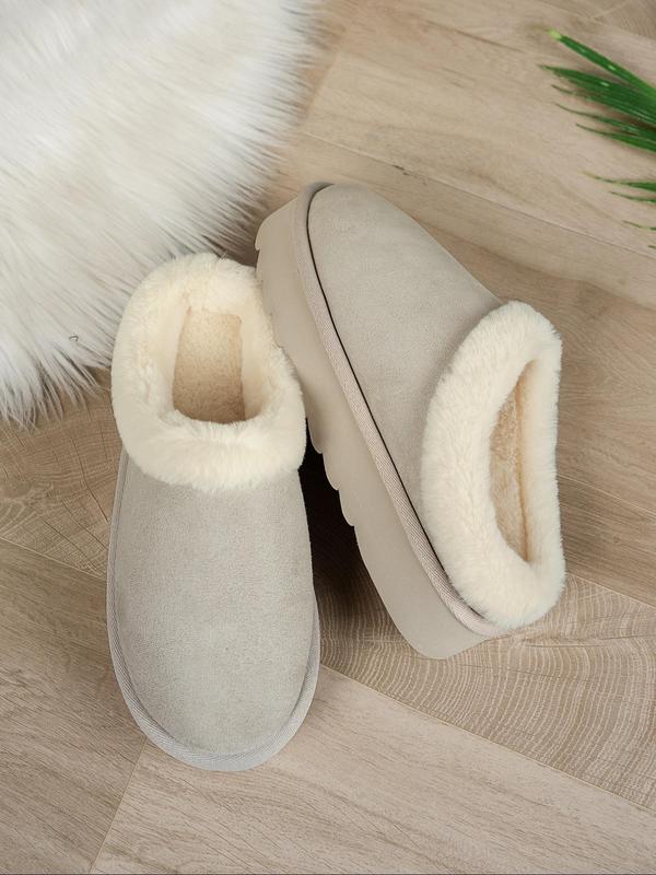 Solid Color Plush Platform Slide Slippers, 2024 Soft Fluffy Thick Soled Bedroom Slippers, Warm Matching Home Slippers Footwear for Girl, Comfort Walking Shoes 8