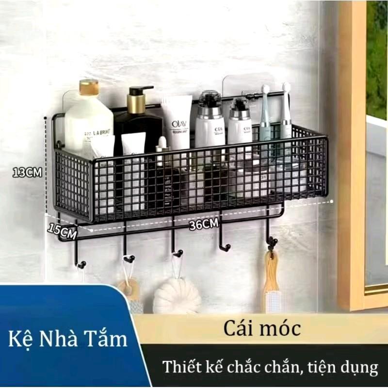 Kệ Đựng Gia Vị Hình Chữ Nhật Có Móc Tiện Ích Kèm 2 Miếng Dán - Giá Đựng Đồ Nhà Tắm Treo Tường - Kitchen, Sắt Chất Lượng Cao