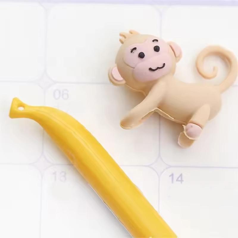 Cartoon Monkey Design Pen, 4 Counts Creative Banana Monkey Design Gel Pen, Writing Pen for Office School Student, Office Stationery & Supplies 5