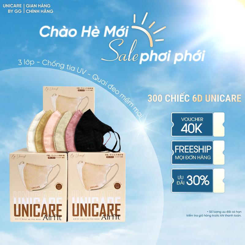[ Bùng Nổ Ưu Đãi ] UNICARE 6D Pro Mask Combo 300 Chiếc Khẩu Trang Cao Cấp – Chống UV, Mềm Mại, Không xù, Chống bụi, Không Đau Tai, Thoáng khí