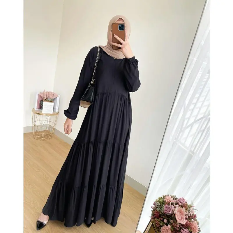 GAMIS JUMBO GAMIS SUSUN maxi dress M L XXL bahan rayon premium Polos muslim Wanita cod 2