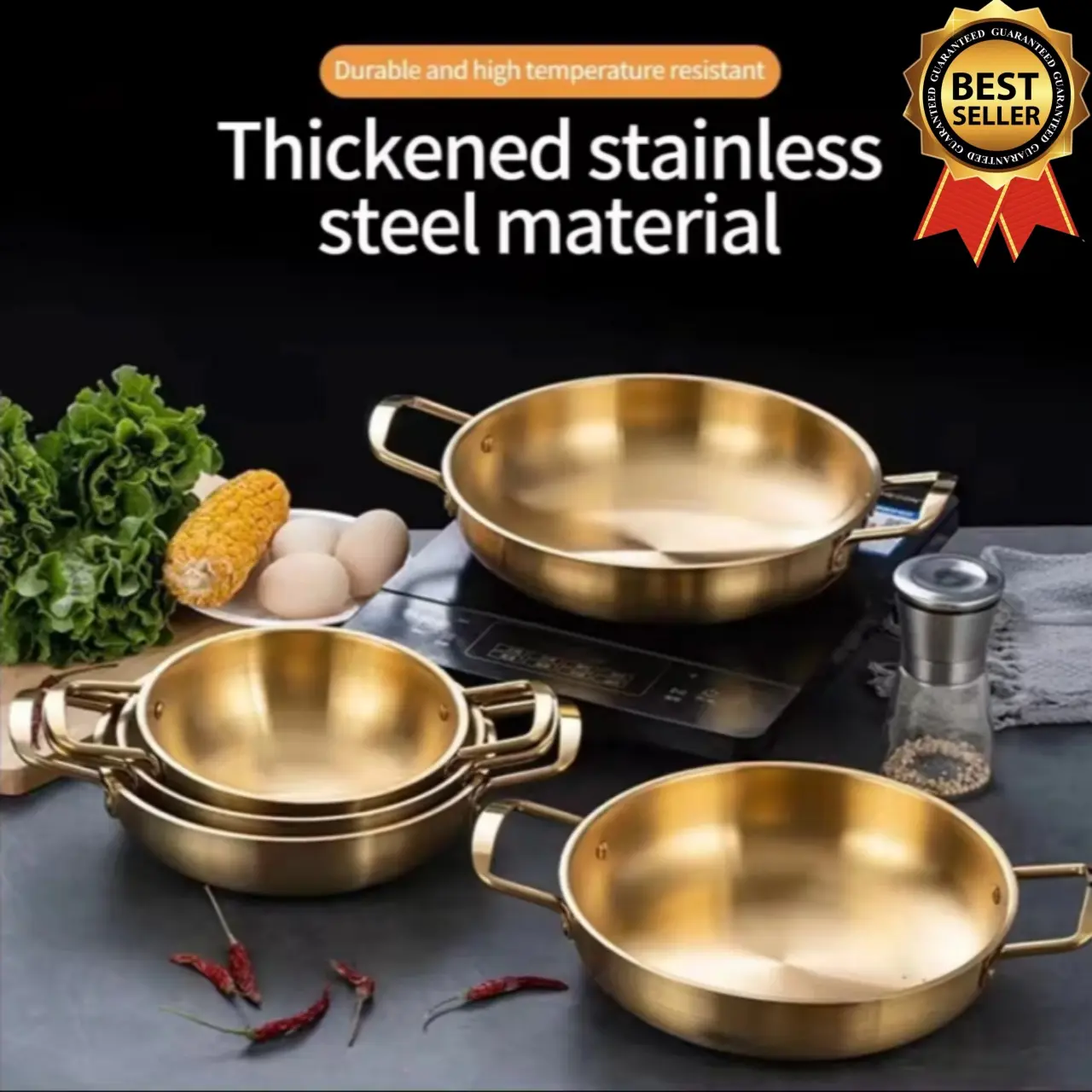 Korean 304 Stainless Steel Kaldero Pang Saing Thickened Hot Pot Gold Silver Noodle Pot Cookware Pan Kaldero Two-ear Pots