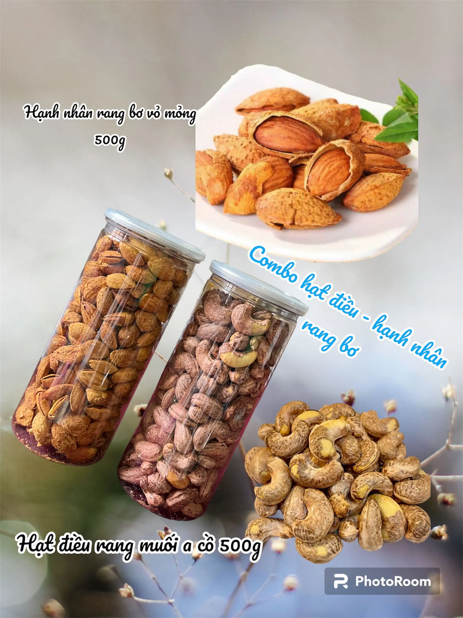 combo Điều rang muối và hạnh nhân rang bơ Nuts Snack Ăn Vặt Food Thức Ăn