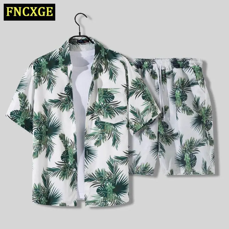Quần Soóc Đi Biển Hawaii, Dành Cho Nam Giới, Bộ Du Lịch Đi Kỳ Nghỉ Cặp Đôi, Phong Cách Thường Ngày Áo Sơ Mi Hoa Dáng Rộng Vừa Vặn, Quần Nửa Tay, Quần Dài Trung Bình