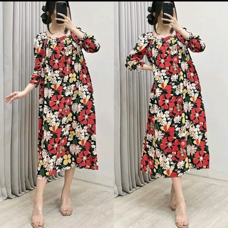 Dress wanita kekinian FURLA HOME DRESS midi katun rayon viscouse bumil busui friendly edisi lebaran Nyaman Motif 4