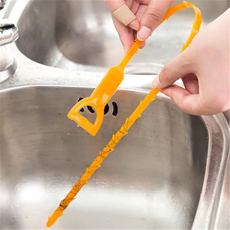 [XKQ]snake shaped sink cleaner kitchen toilet drain removes clogged hairs cleaning brush