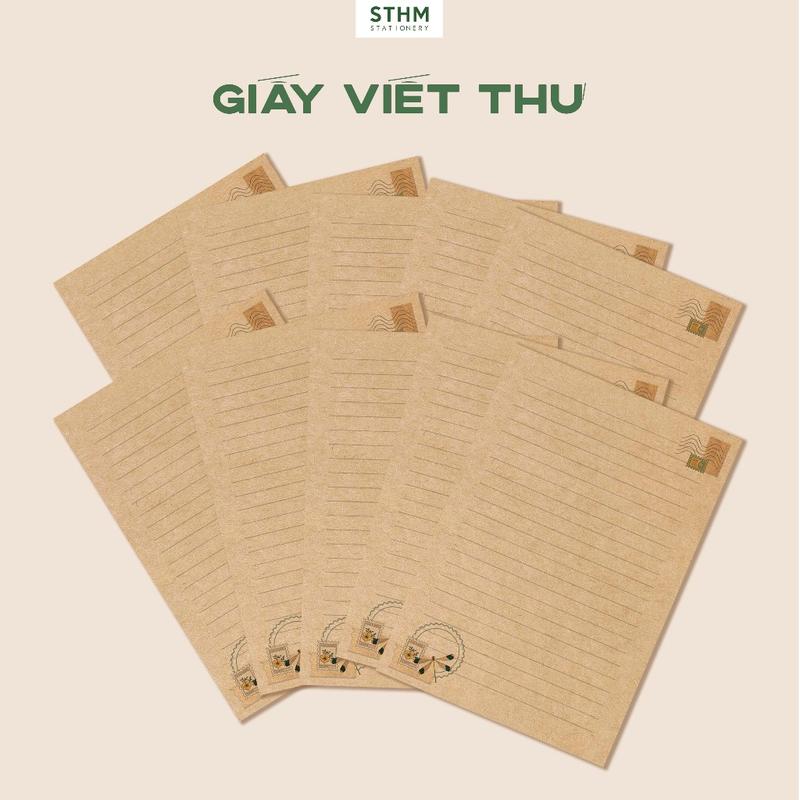 Giấy viết thư vintage khổ A5 nhiều mẫu, giấy kraft nâu 100gsm dày dặn, in 1 mặt - STHM stationery