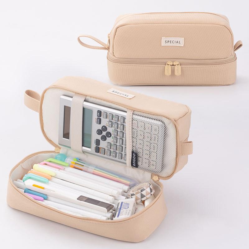 Product Introduction of Super Large Capacity Pencil Case For Students, Simple And High-Value Double-Layer Pencil Case With Window, Solid Color Pencil Bag (Excluding Stationery And Others) 14