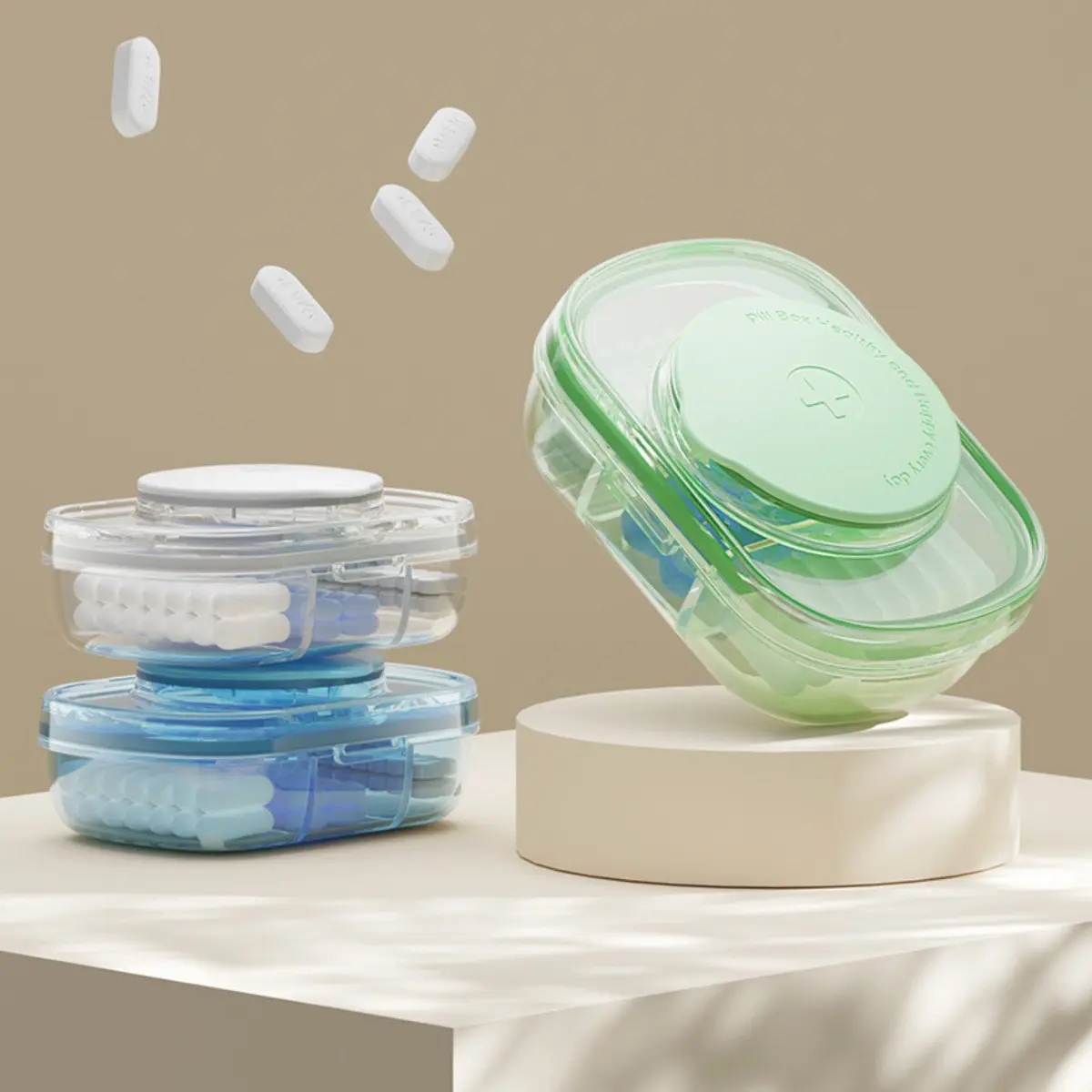 Dispenser & Pemotong Pil Portabel - Pemotong Tablet Kualitas Tinggi, Kapasitas 100 Tablet, Desain Ergonomis, Akurasi 99%, Sistem Organisasi Obat Harian, Model XYZ, Panjang 15cm, Lebar 7cm, Tinggi 5cm
