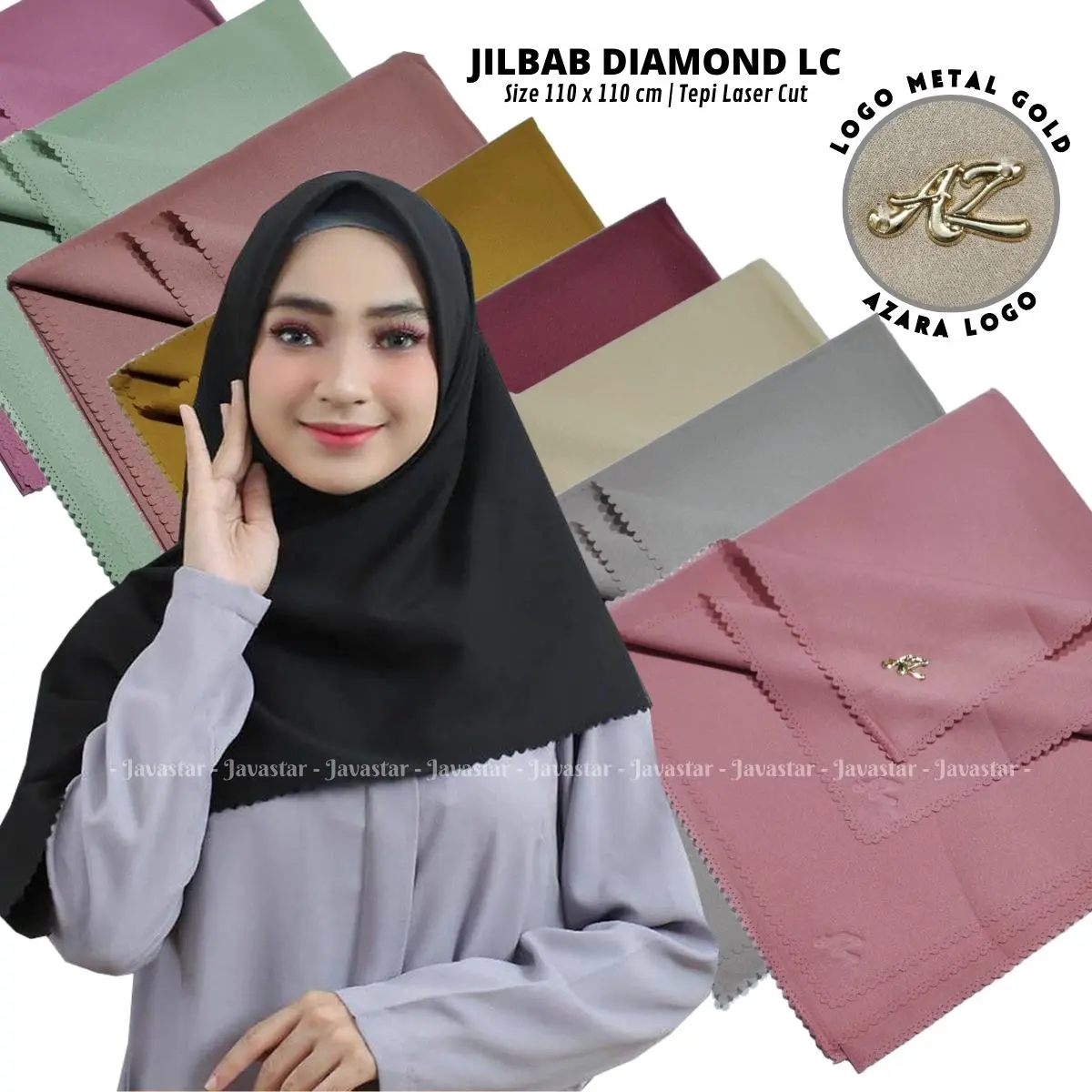 Jilbab Diamond LC Azara Hijab Kerudung segi empat polos laser cut crepe nyaman