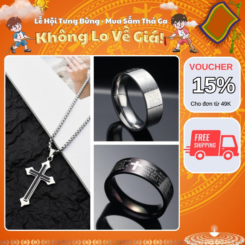 [Mua Là Thích, Không Thích Hoàn Tiền] Bộ đôi vòng cổ titan không gỉ Chữ Thập  và nhẫn tròn basic Cross KuuClothes - Vòng Cổ Chữ Thập + Nhẫn Cross