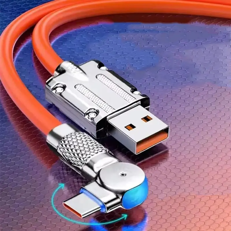 120W 6A Fast Charger USB Type C Cable, 180 Degree Rotation Elbow Cable, Game Phone Charger USB C Cable for iPhone 15 16 Pro Max Samsung Xiaomi Honor