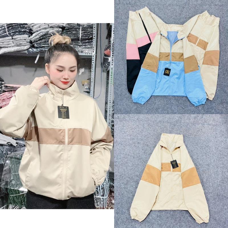 Áo khoác dù 2 lớp phối màu không nón 45-65kg Top Nữ Jacket