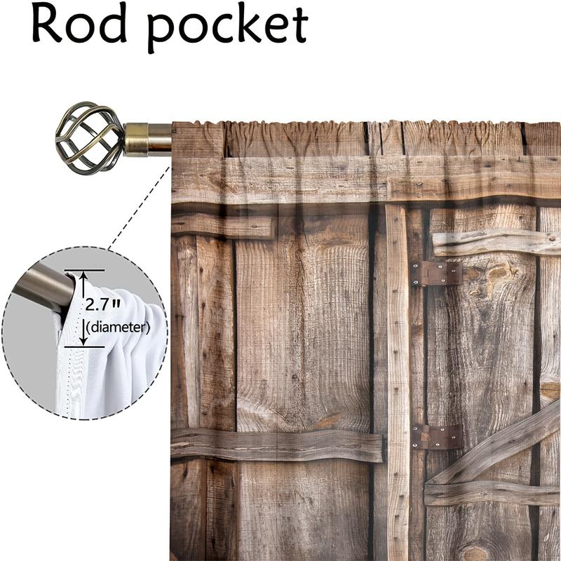 Product Introduction of 2pcs Vintage Barn Door Curtains 3D Digital Print Sunshade Drapes Rustic Wood Grain Pattern American Farmhouse Decor For Living Room Bedroom Balcony Kitchen Bathroom Window Decoration Retro Nostalgic Style 7