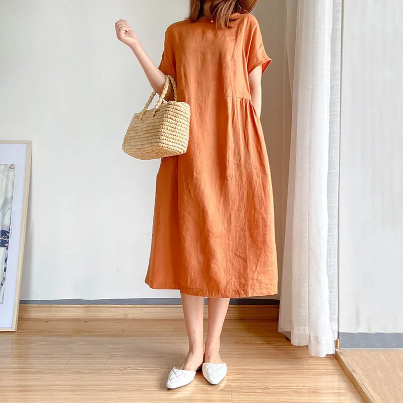 Váy Bó Sát Dáng Rộng Nghệ Thuật Đơn Giản, Phong Cách Hàn Quốc Và Nhật Bản, Dành Cho Nữ, Váy Dài Trung Bình Mùa Hè, Ngoại Cỡ Mới 2025, Váy Ngoại Cỡ