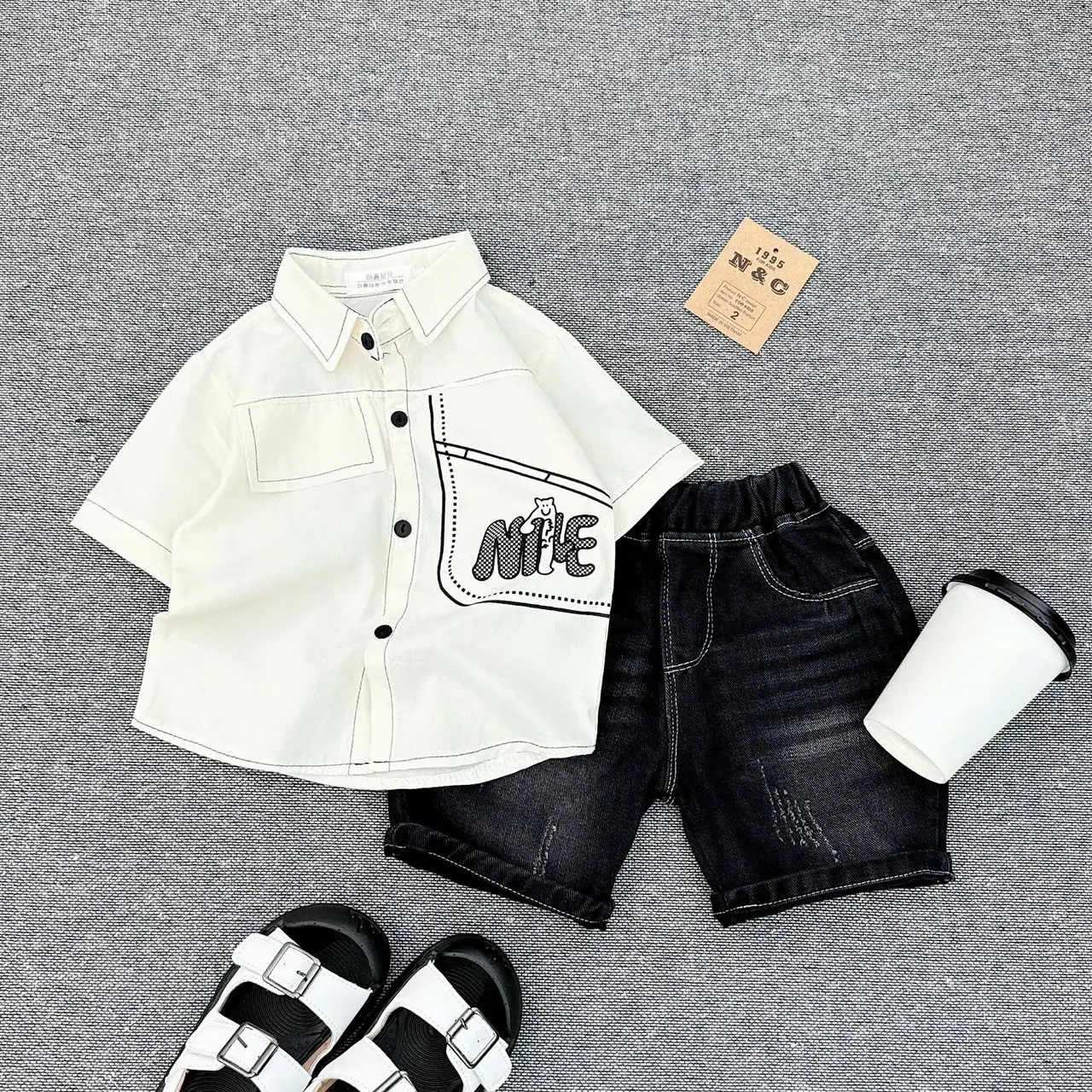 Set sơ mi kết hợp với quần jean mềm Cực Xịn sò cho bé trai đi chơi đi học| Size 9-27kg | SushiKids