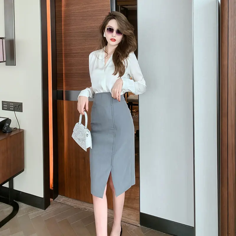 Chân Váy Bodycon Thiết Kế Cổ Điển Kiểu Pháp, Dài Trung Bình Dành Cho Nữ, Mùa Xuân Mới, Xẻ Tà, Bất Đối Xứng, Phong Cách 5435