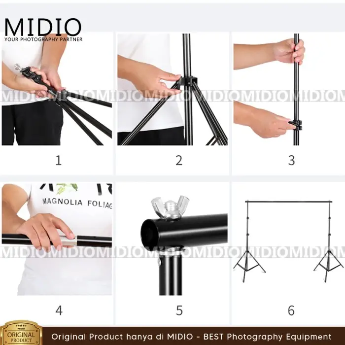 Background Stand Portable Midio 3M + Tas & 6 Penjepit 3.5 inch untuk Studio Foto & Backdrop 3