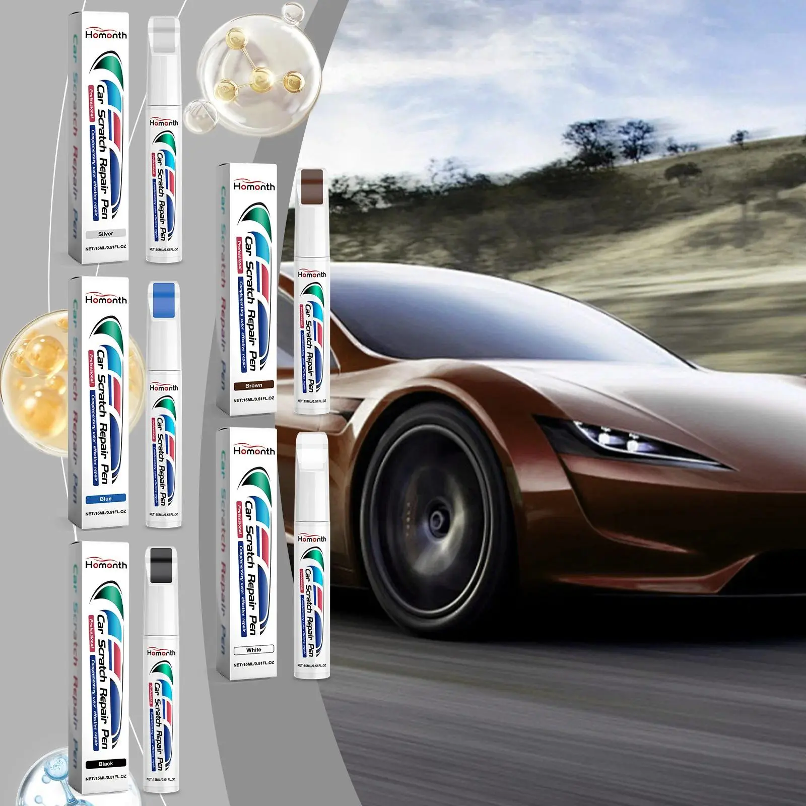 White Car Scratch Repair Pen 15ml - Touch Up Paint for Chips Scratches Quick-Drying Formula Exact Color Match for White Vehicles