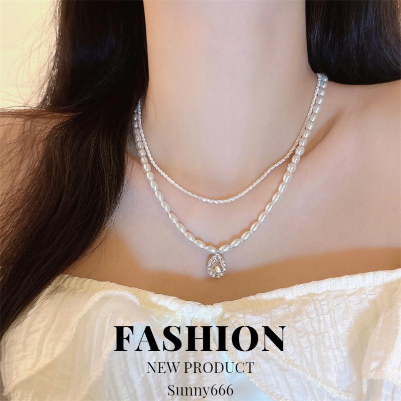 Vòng Cổ Mặt Dây Chuyền Hình Giọt Nước Hai Lớp Tinh Tế Dành Cho Nữ Thời Trang Và Thanh Lịch Dây Chuyền Xương Đòn