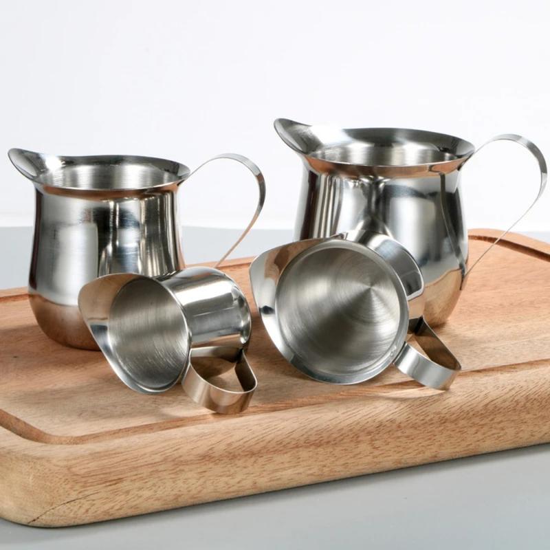 Product Introduction of 2Pcs High Quality Stainless Steel Milk Coffee Cup Bell-Shaped Heat Resistant Creamer Milk Jug Mini Multi-Functional Milk Pot for Barista 15
