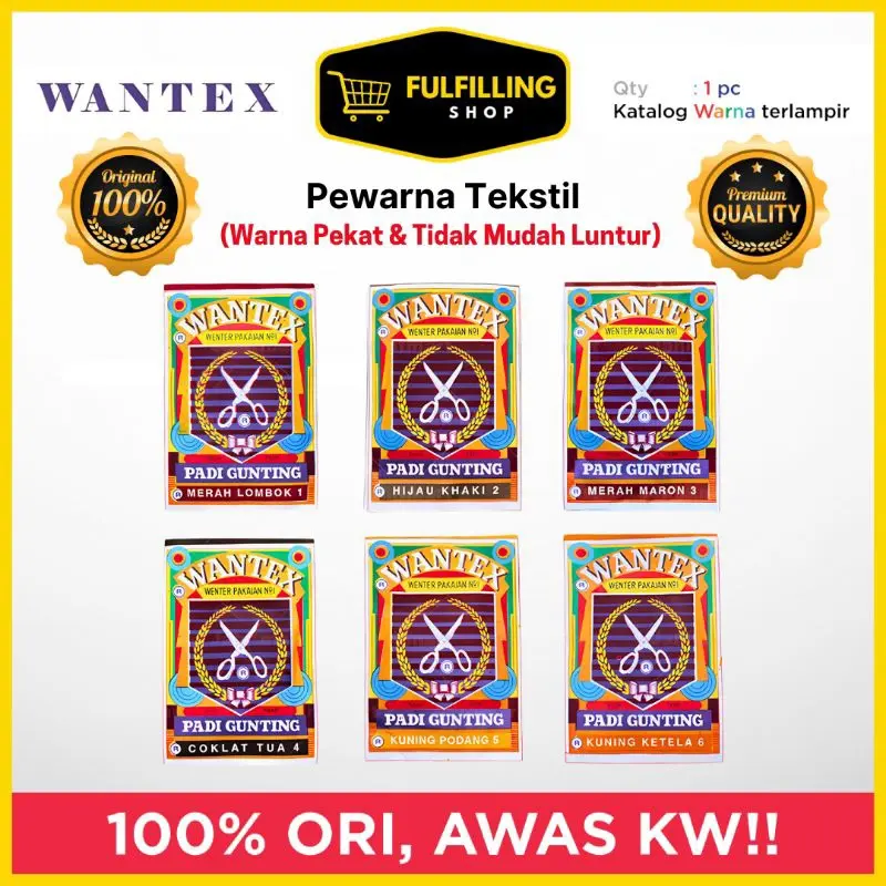 PEWARNA TEKSTIL WANTEX PADI GUNTING Asli Wentex Pakaian