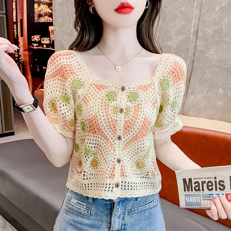 Áo Thun Dệt Kim Lụa Lạnh ngắn Tay Áo, Dành Cho Phụ Nữ, Thời Trang Và Phong Cách, Thiết Kế khoét ngắn, Hàng Mới Về Mùa Hè 2024, Áo Chống Lão Hóa
