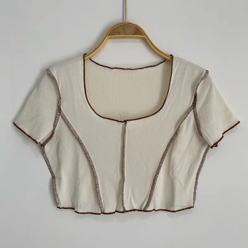 Atasan Crop Top Ribbed Setrip Korean Style/Kaos Lengan Pendek Wanita Polos Melar Baju 3