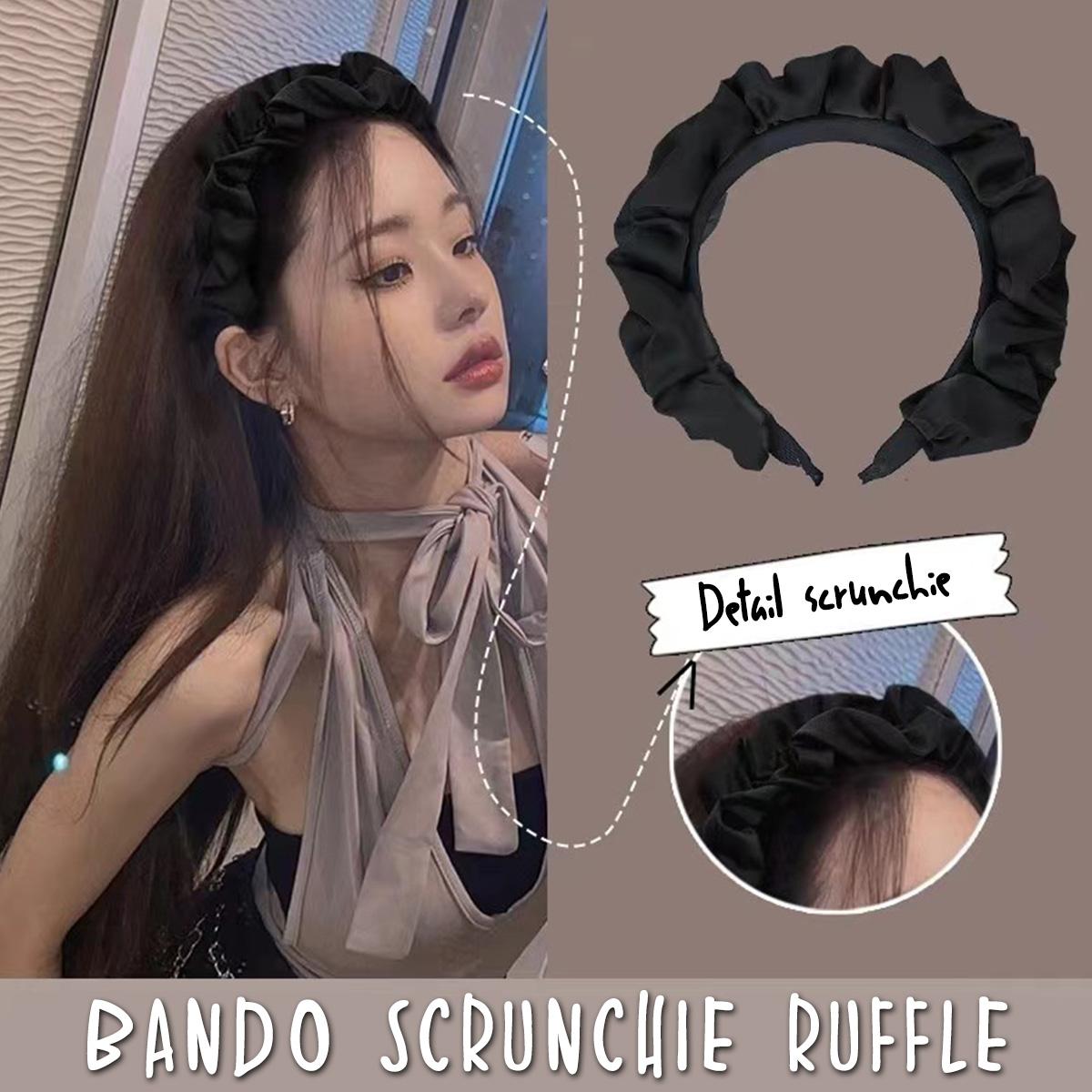 Minzo Bando Scrunchie Wanita Korea Motif Polos Bandana Headbands Kerut Ruffle Aksesoris Hiasan Rambut Dewasa Lucu