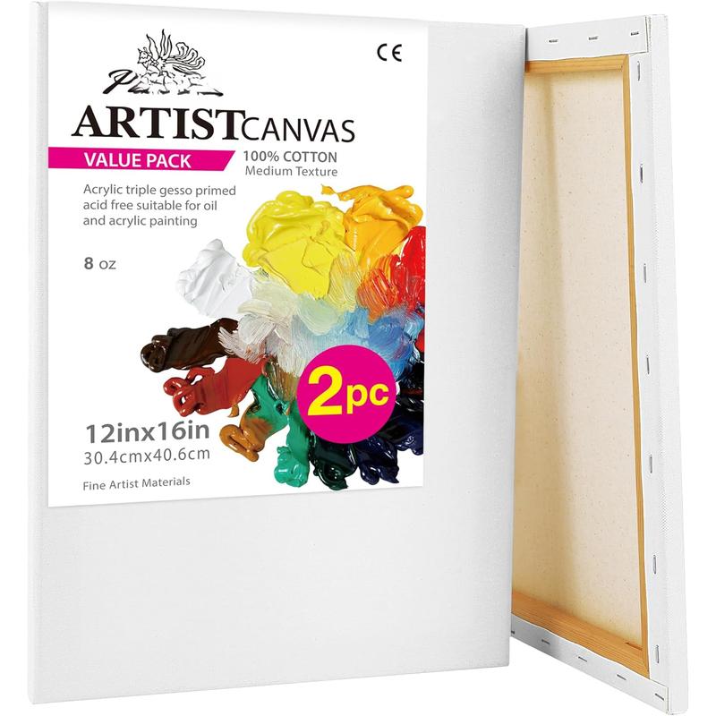 12x16 Inch Pack of 2 Canvas - Stretched Canvases for Painting, 8 Oz ...